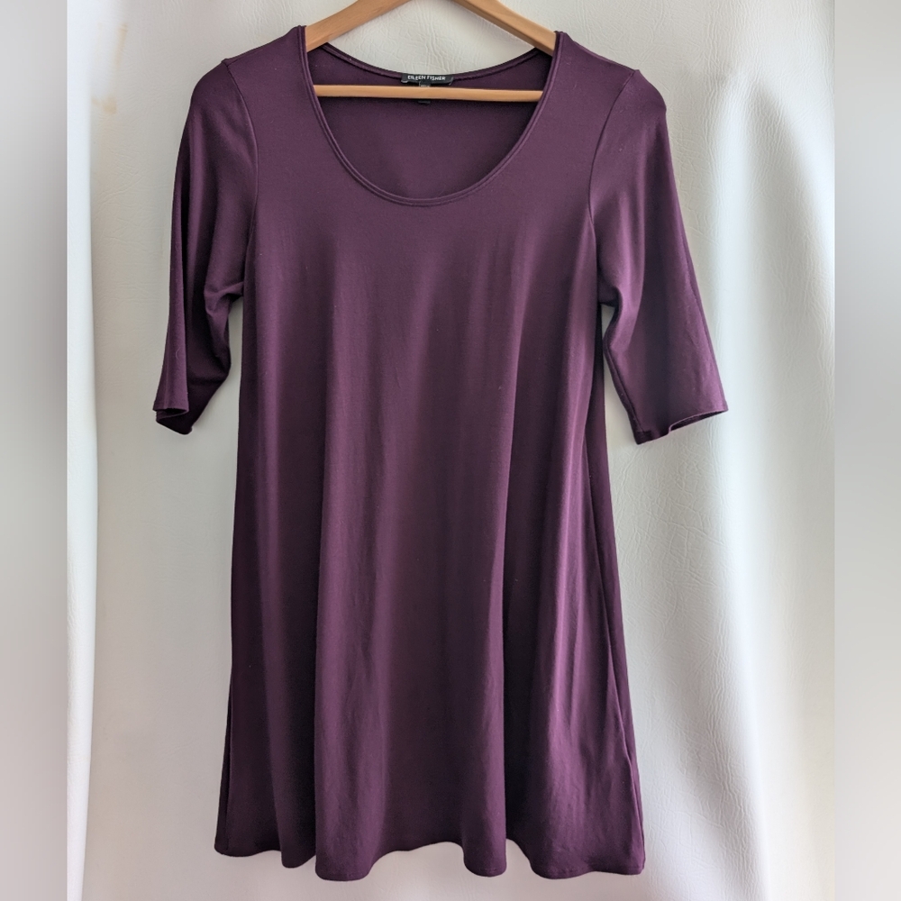 Eileen Fisher Purple Rayon Blend Short Sleeve Long Top - M
